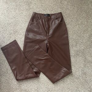 White Fox Faux Leather Brown “You’ve Got It” Pants - Size Small